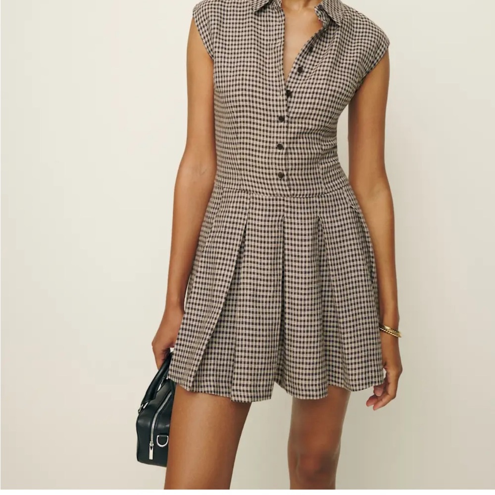 Reformation Black and Brown Plaid Mini Dress